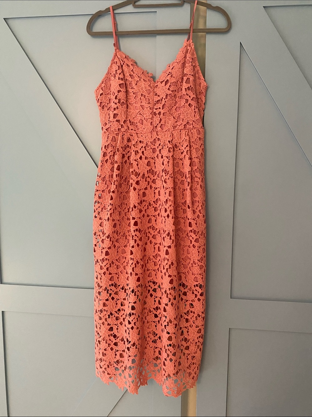 Astr Coral Lace Midi Dress with Spaghetti Straps